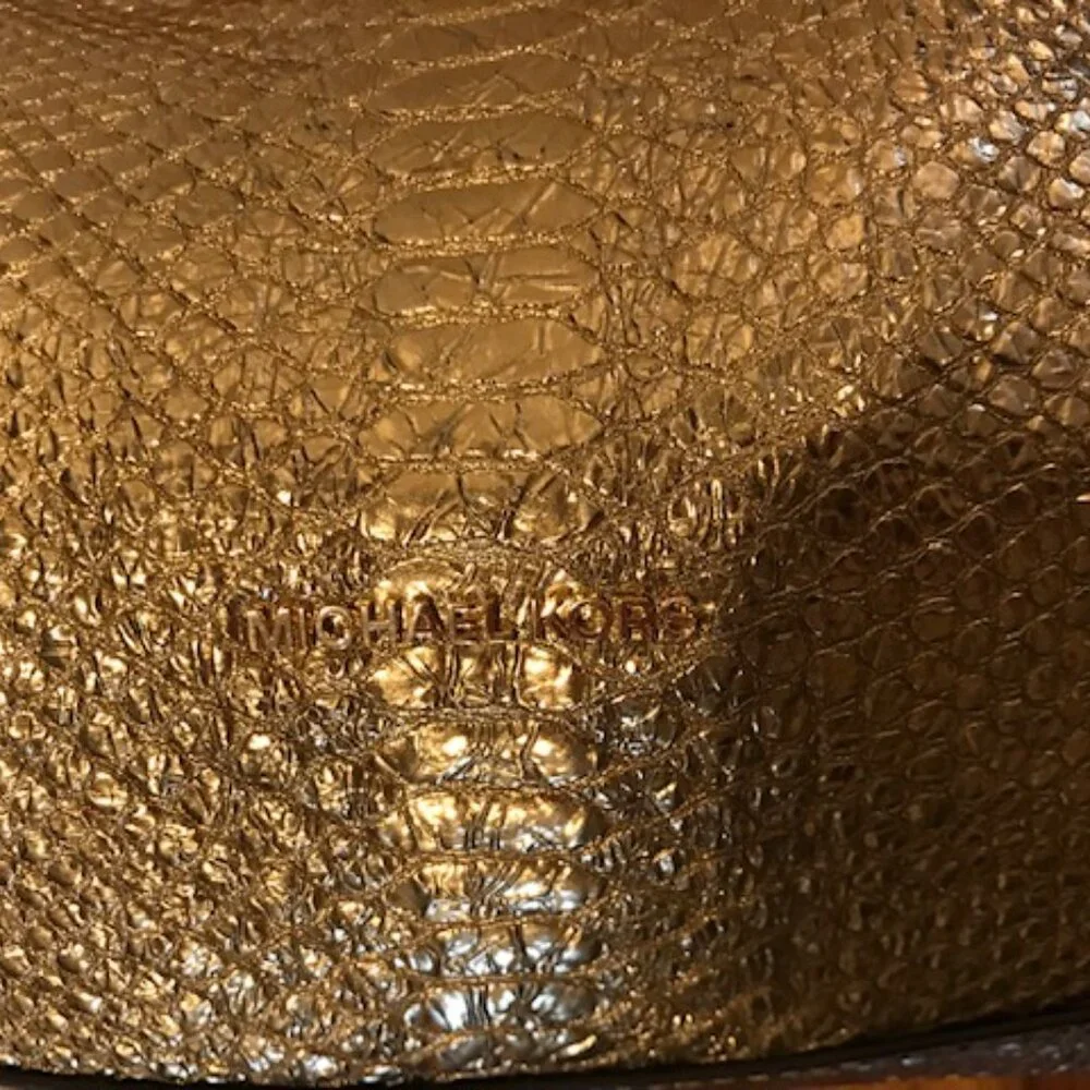 Michael Kors Raven Gold Metallic Embossed Shoulder Bag Tote - Picture 8 of 8